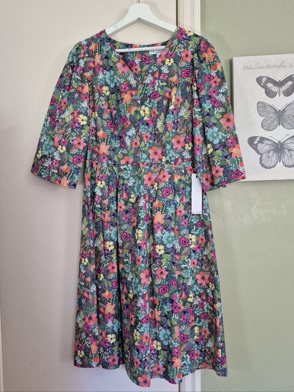 NWT Birds Of North America Chestnut Bunting Fit-and-Flare Dress, Washable, M
